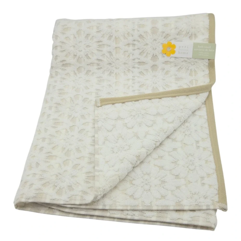 Peri Home 4pc Floral Embossed Cotton Towels Set 2‎ Bath 2 Hand Ivory Beige
